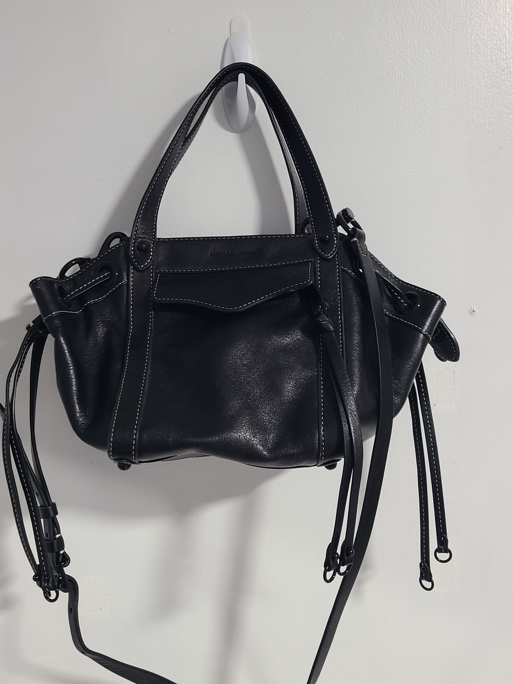 Rebecca Minkoff Black Leather Women's Handbag with Contrast Stitching